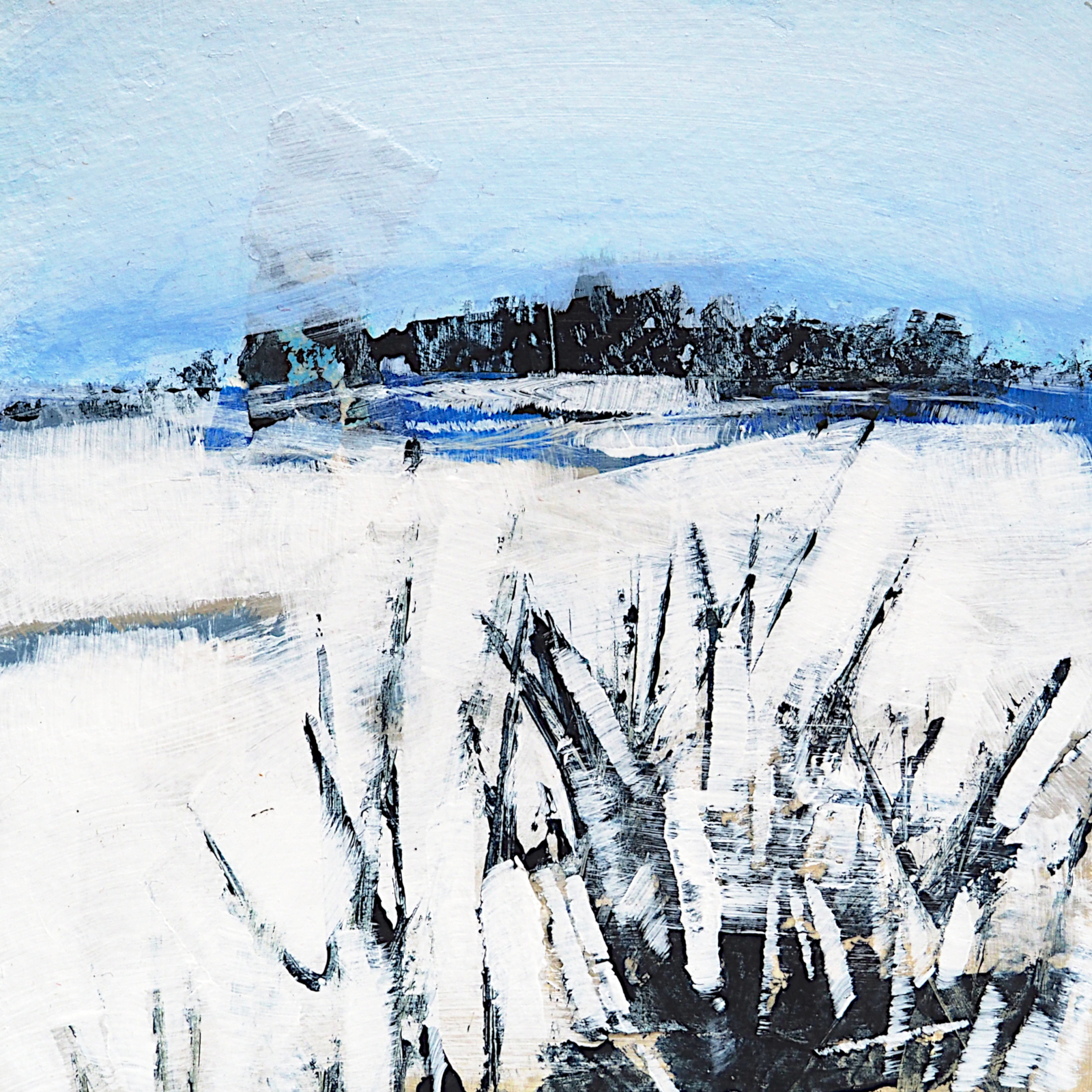 Mixed Media Abstract Winter Landscape, Abstract Winter Landscape Paintings