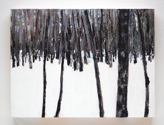 Landscape painting, snowy winter forest