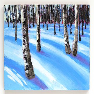 Landscape painting, aspen grove in winter