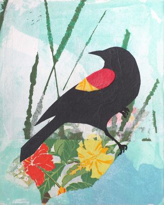 Mixed media red-winged blackbird.