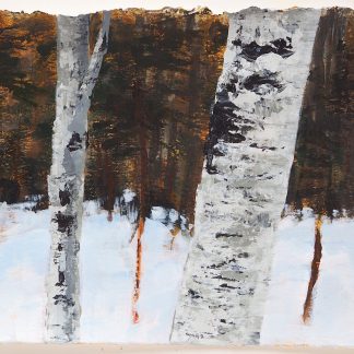 Landscape painting, winter forest with aspen trees